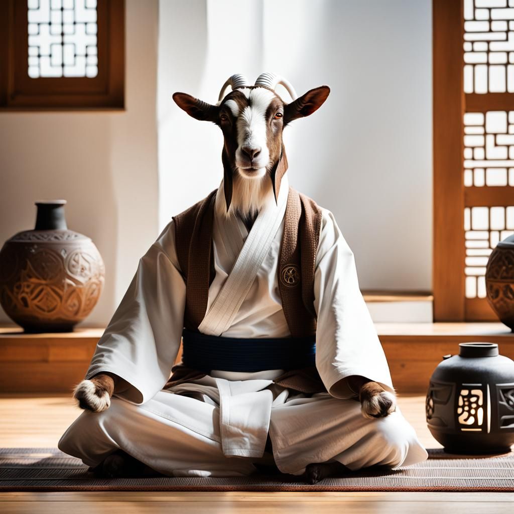 Goats Meditating in Yoga Clothes, Oriental Aesthetic