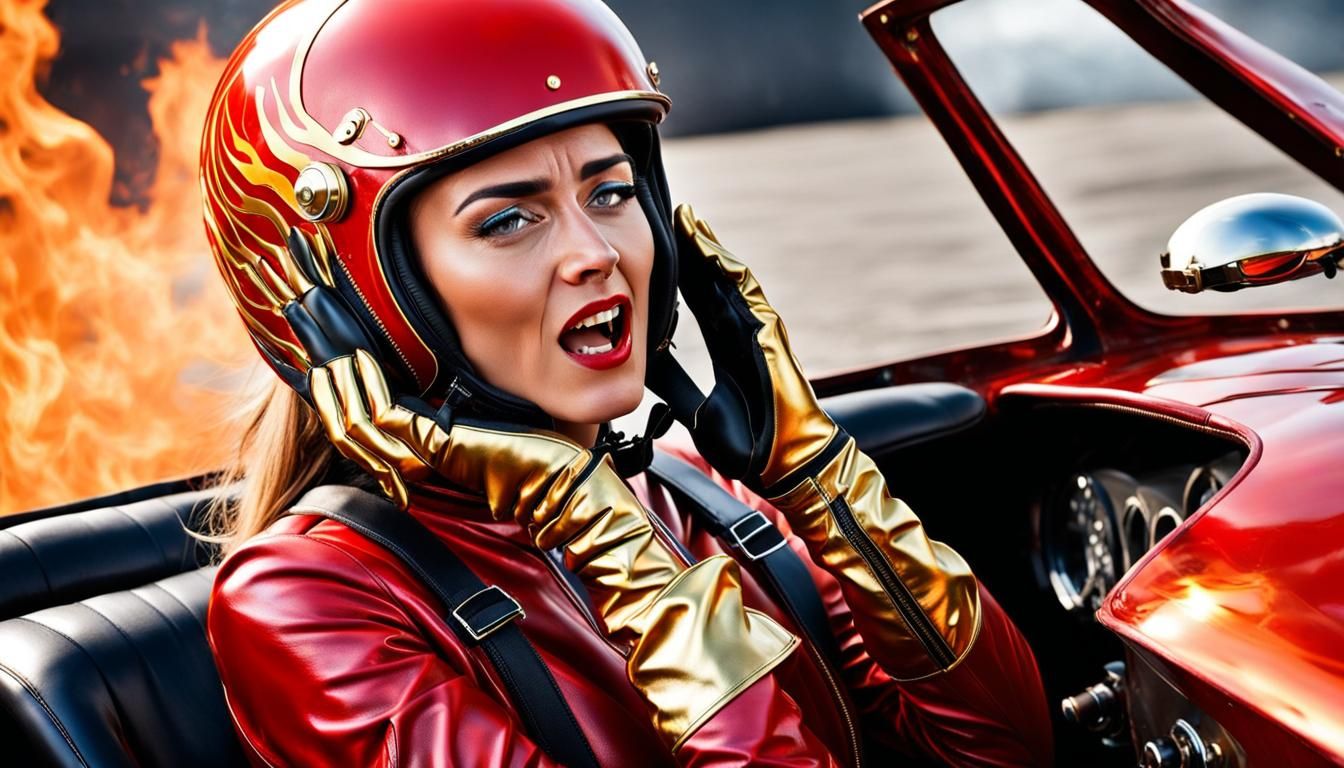 Racing Girl's Terror: A Fiery Crash Scene