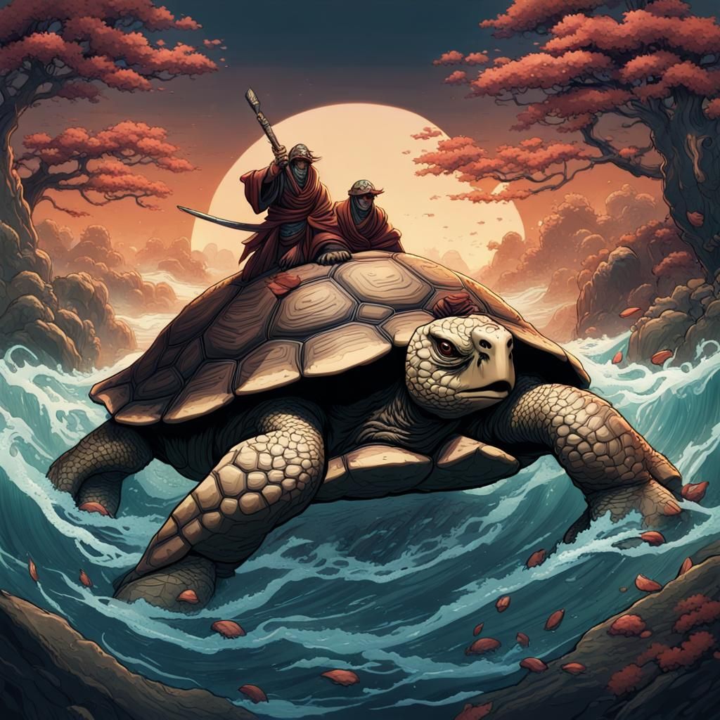 Ancient Turtle and Samurai from Japanese Folktales