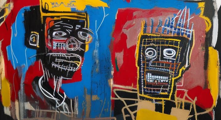 Boy and Dog in Basquiat-Inspired Street Art