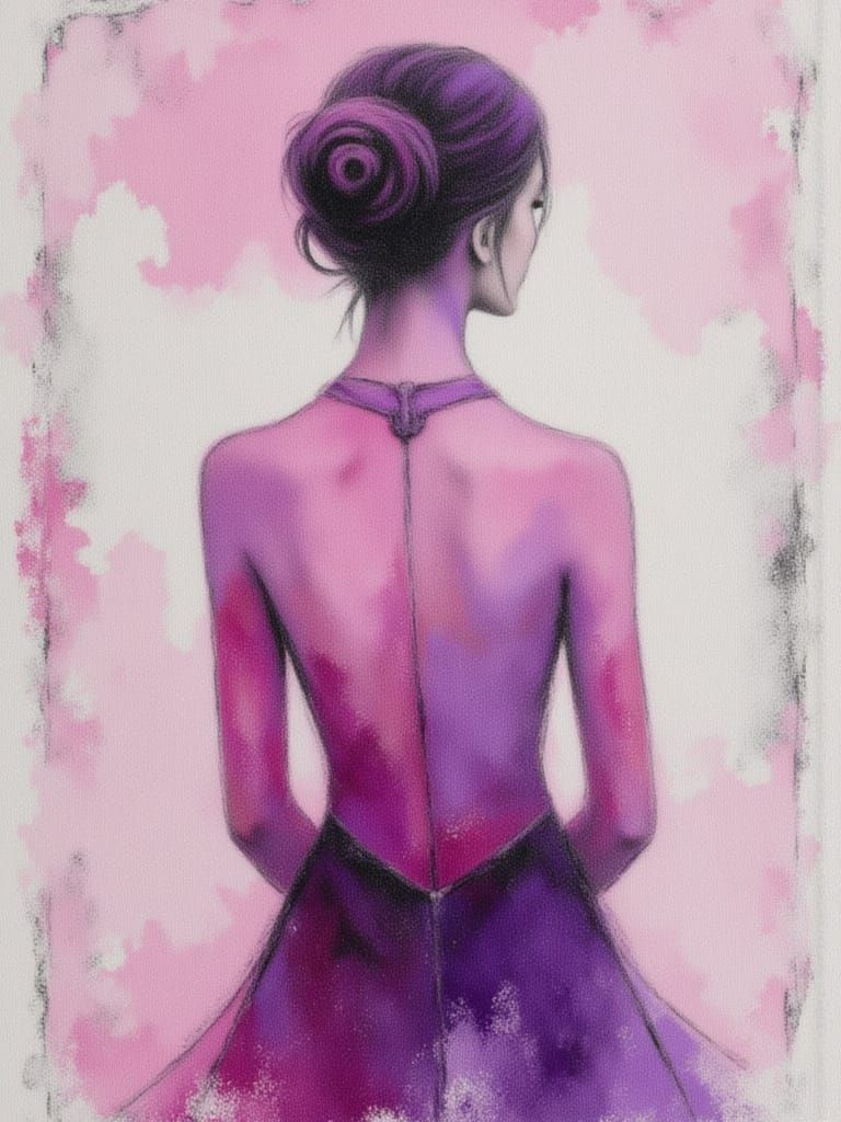 Full Body Portrait of a Lost Woman in Chalk Style