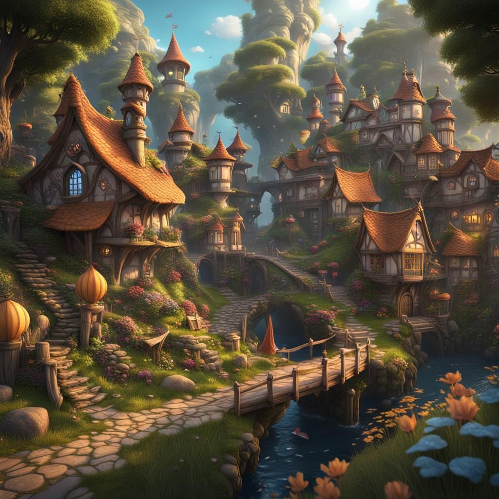 Fantastical Fairy Town in Detailed Matte Painting