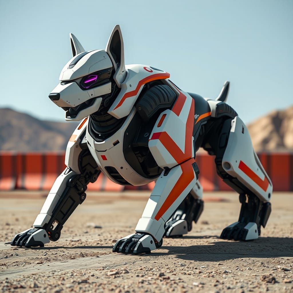 Cyberpunk Robot Dog with Chevron Markings