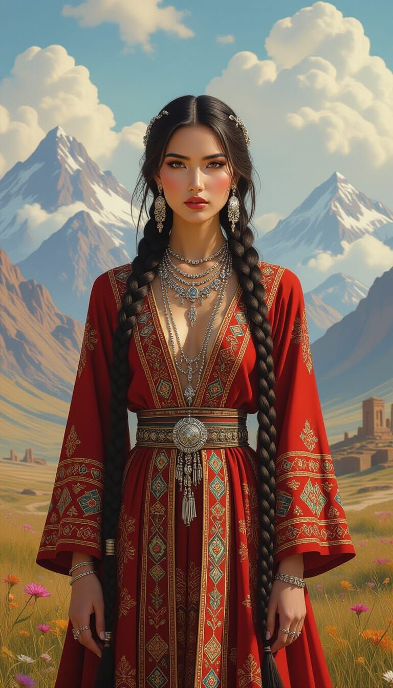 Central Asian Woman in a Surreal Landscape
