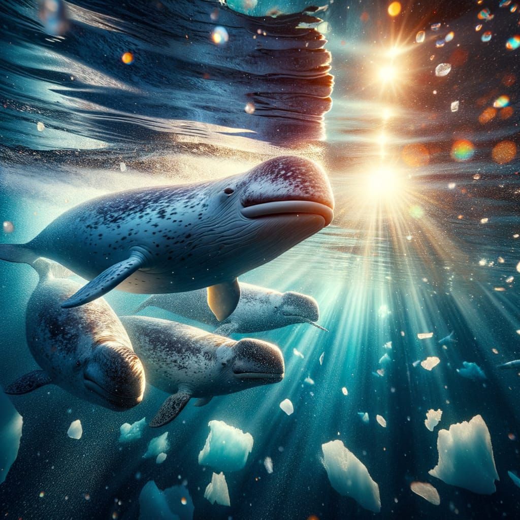 Dramatic Narwhals in Icy Backlit Splendor
