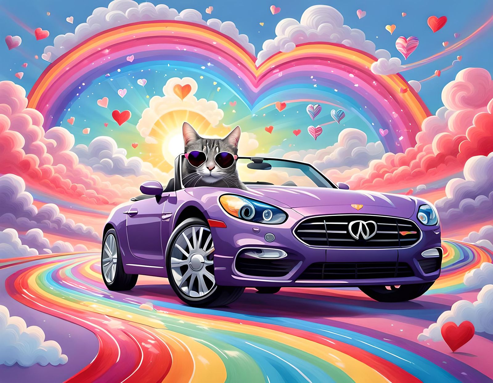 Psychedelic Cat Drives Rainbow Road in Splash Art