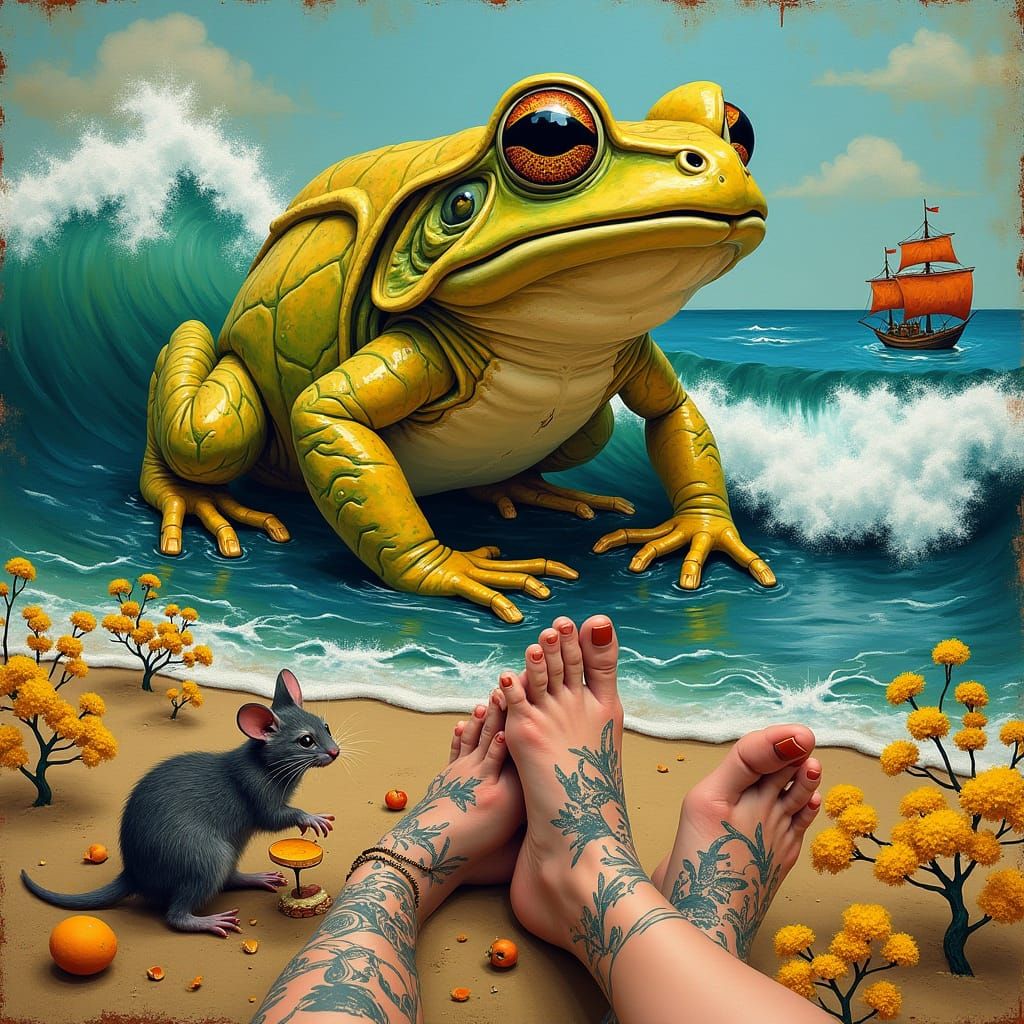 Art Deco Splash Art With Intricate Feet and Surreal Elements