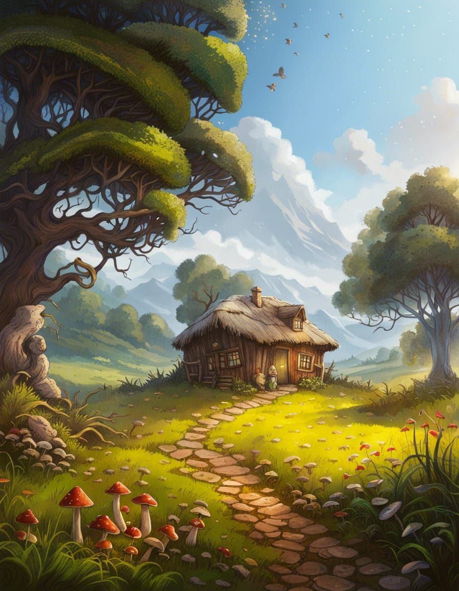 Rustic Cottagecore Scene with Mushrooms