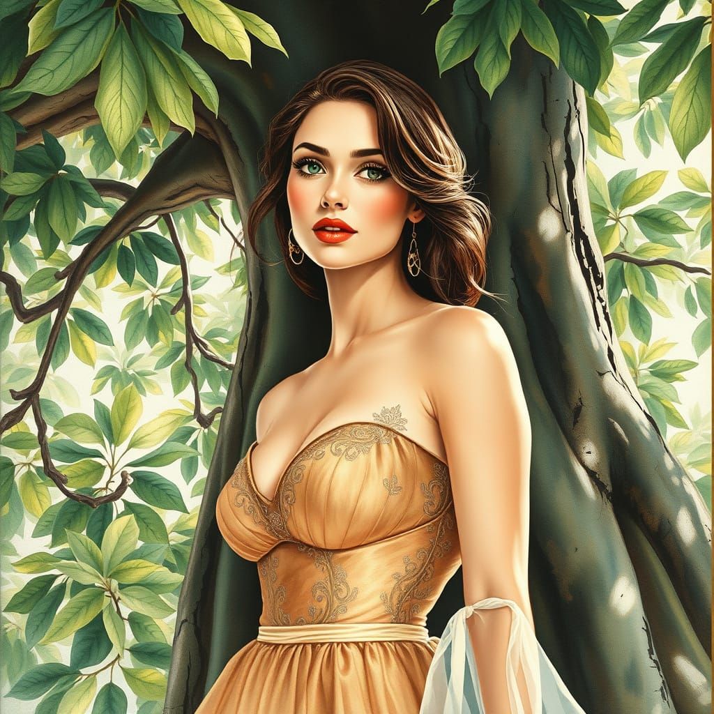 Ethereal Goddess Amidst Nature's Splendor in Impressionist S...