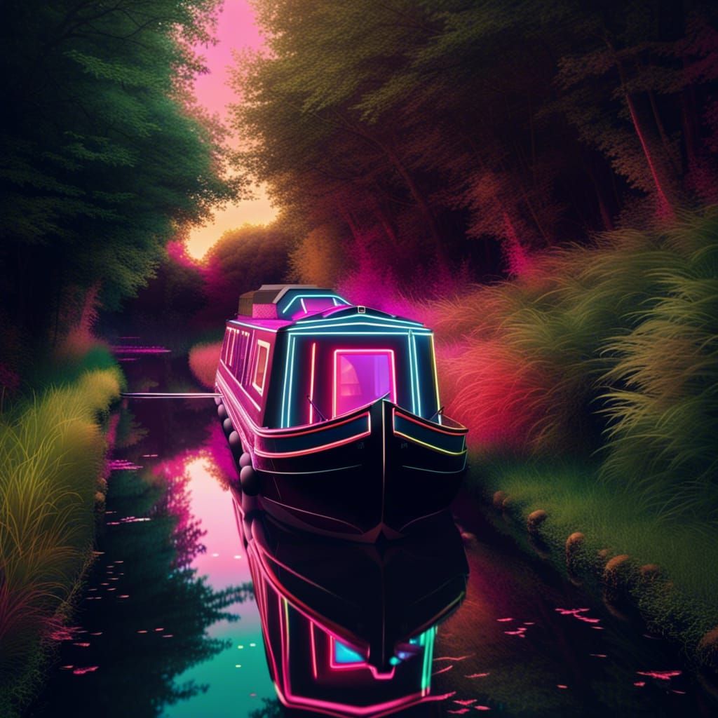 Narrowboat Travels English Canals in Synthwave Style