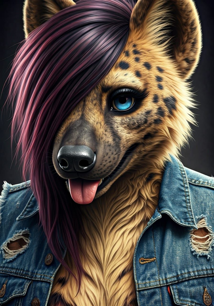 Filthy Anthropomorphic Hyena with Mohawk in Photorealistic S...