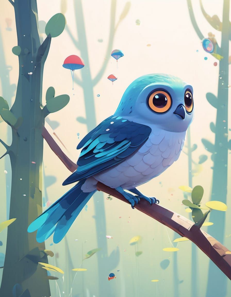 Colorful Kawaii Art with Big Eyes and Soft Shapes