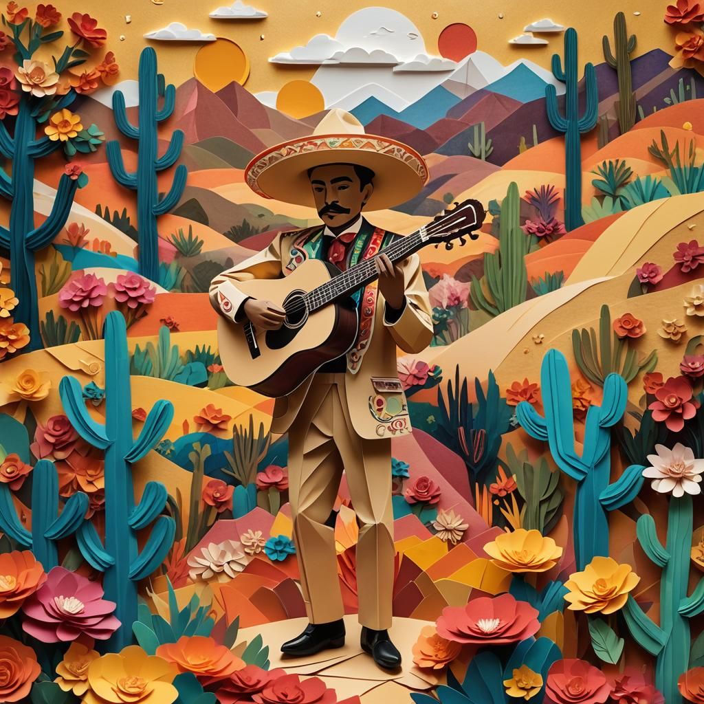 Festive Mariachi in Paper Collage Folk Art