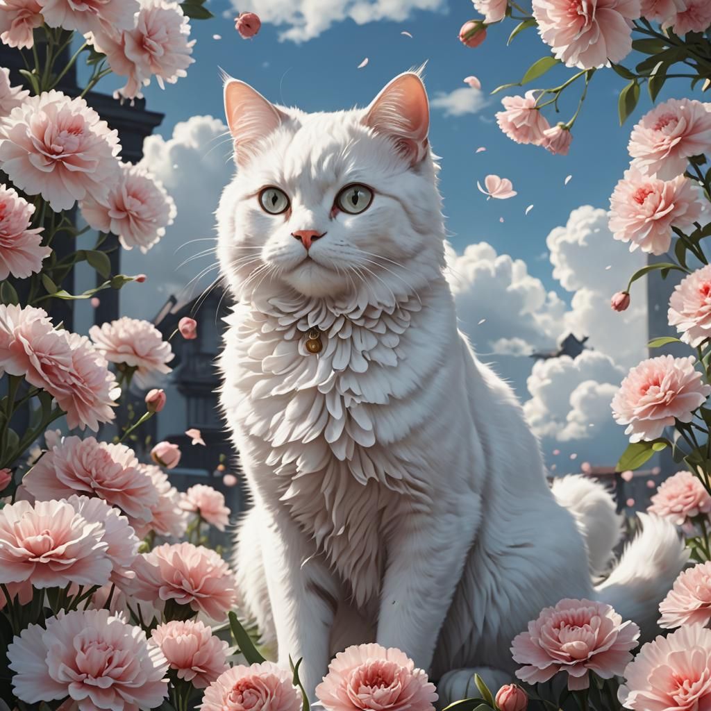 Carnation Cat with Cloud Lady: 3D Anime Art