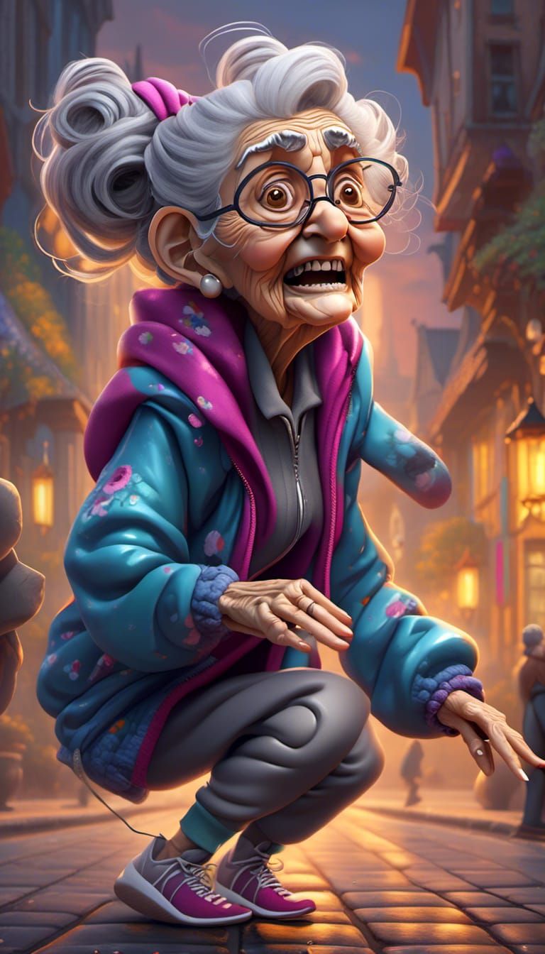 Hyperrealistic Portrait of a Gray-Haired Granny
