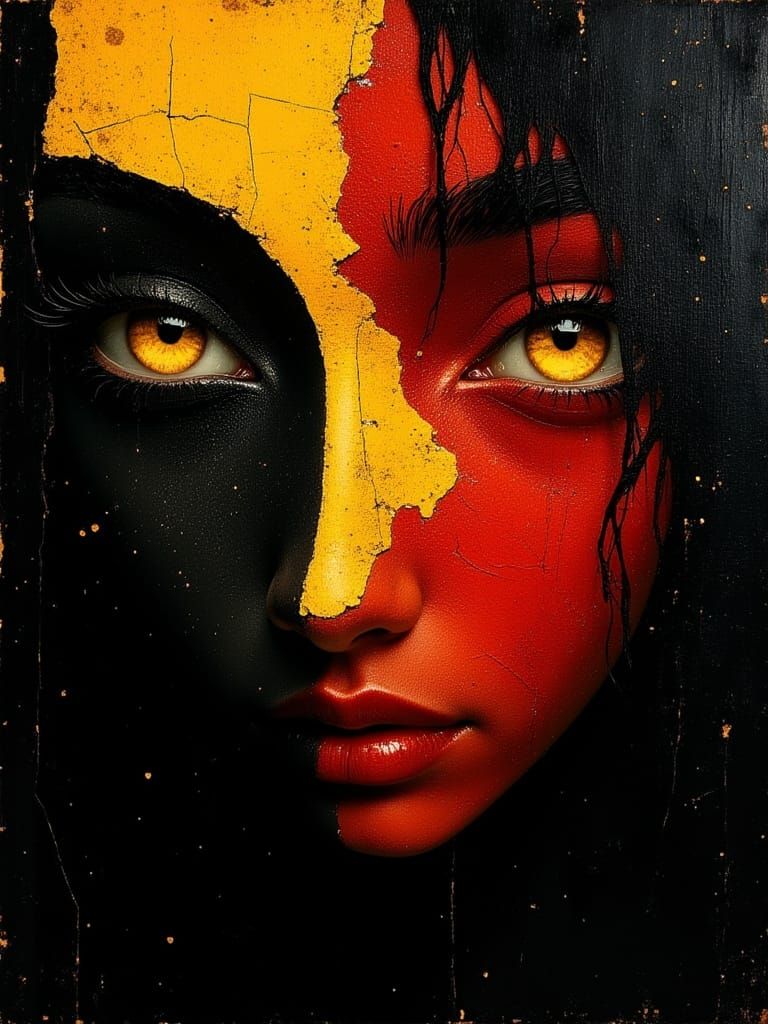 Golden Eyes Portrait in Impasto Oil Style