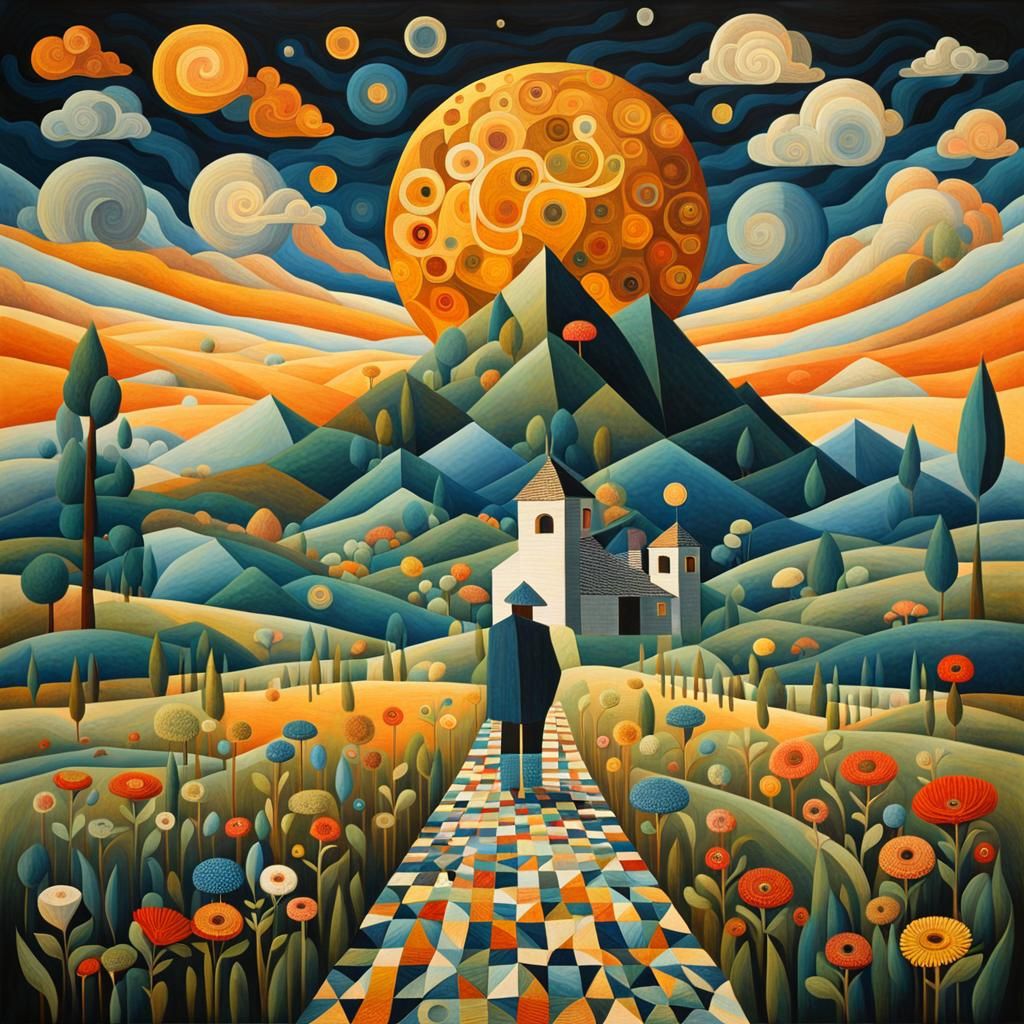 Folk Art with Isometric Abstract Elements