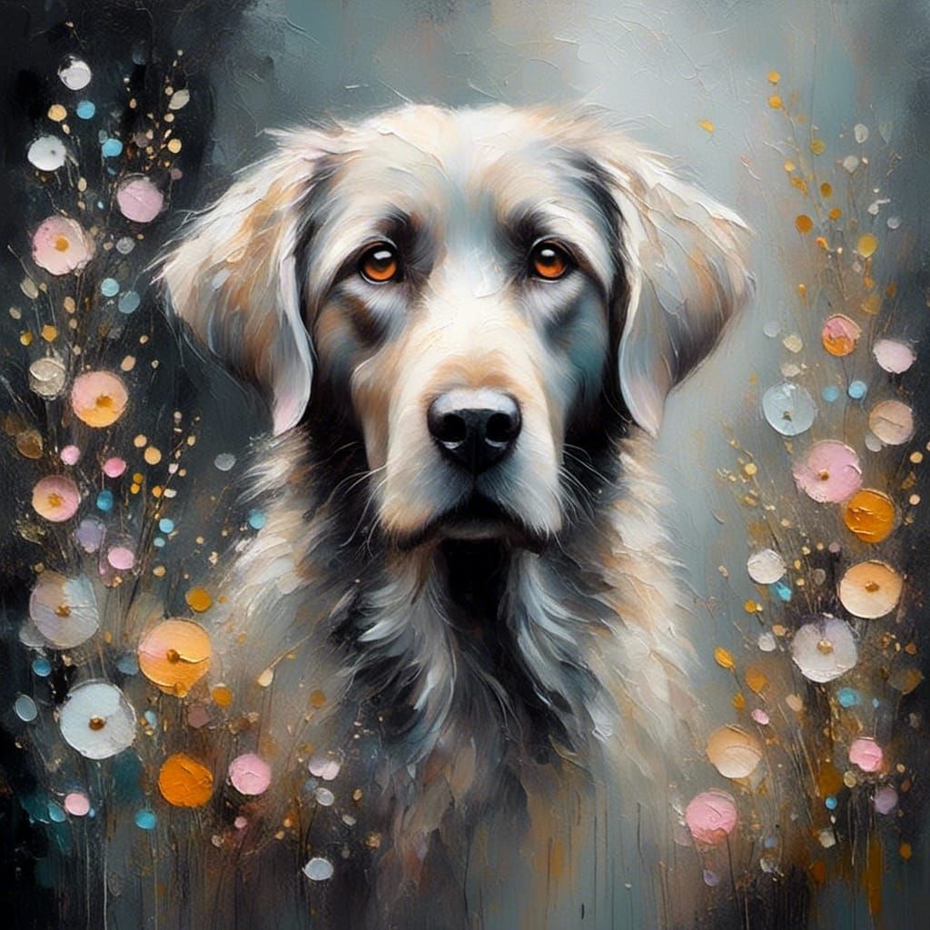 Whimsical Oil Painting of Labrador Retriever