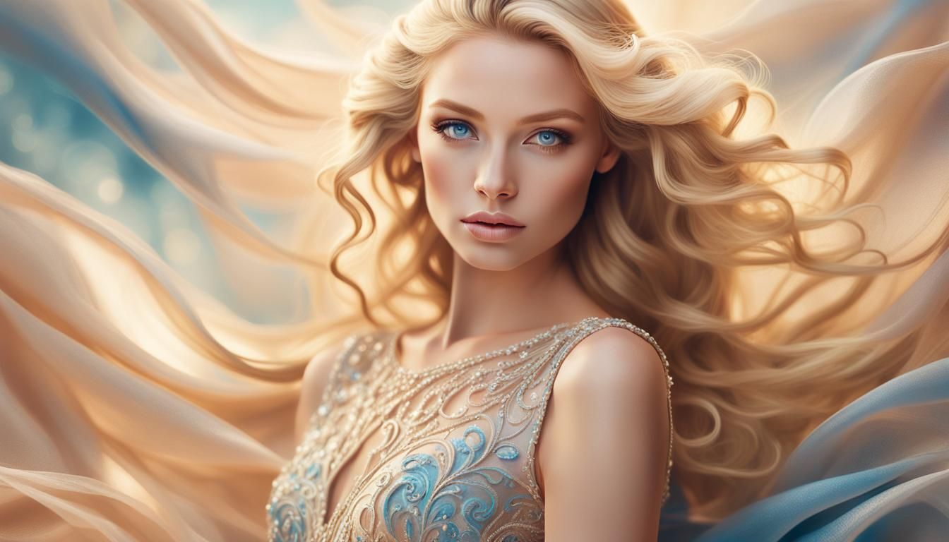 Stunning Blonde Woman: Photorealistic Portrait in Dreamy Sty...