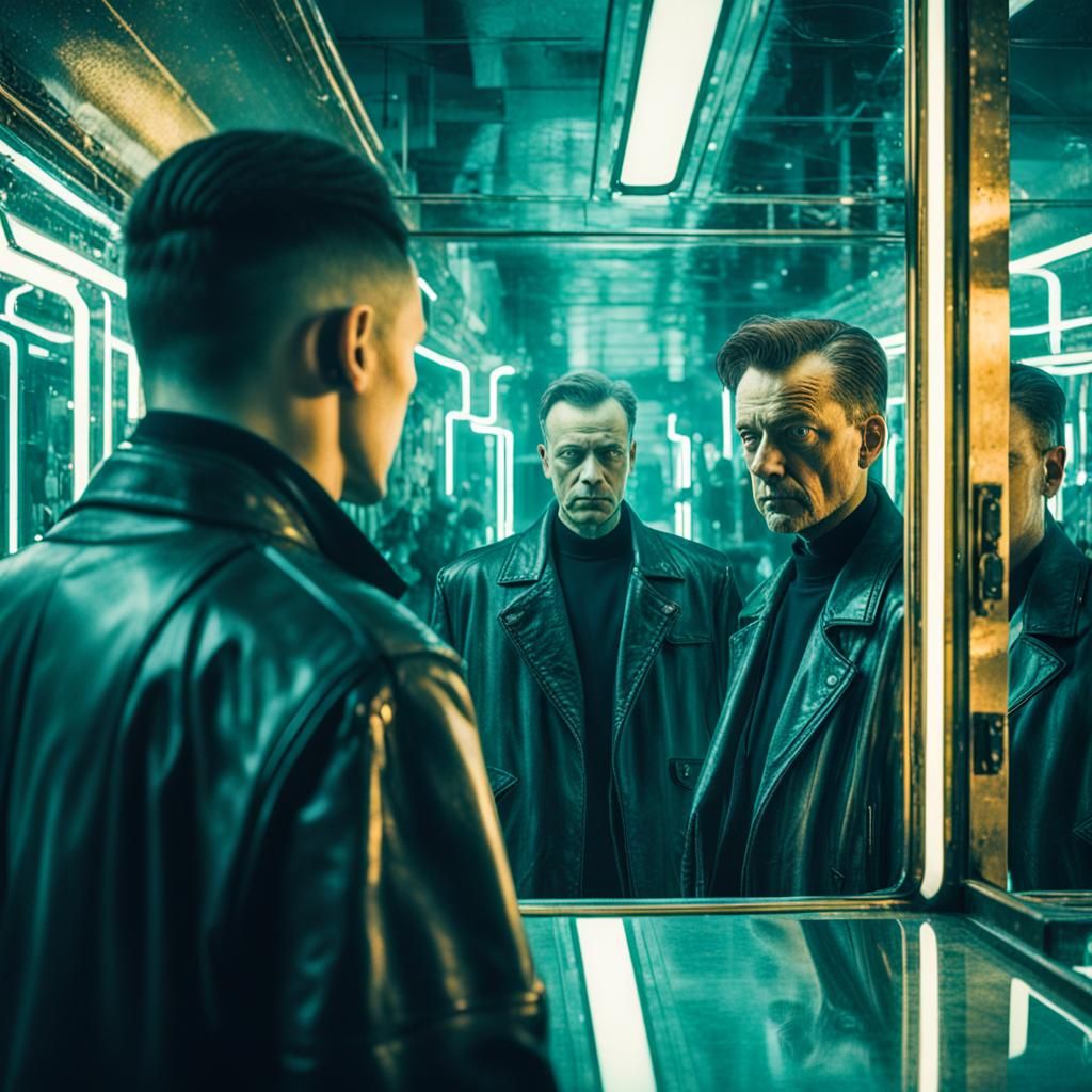 Cyberpunk Stranger in the Mirror: AI Generated Photo