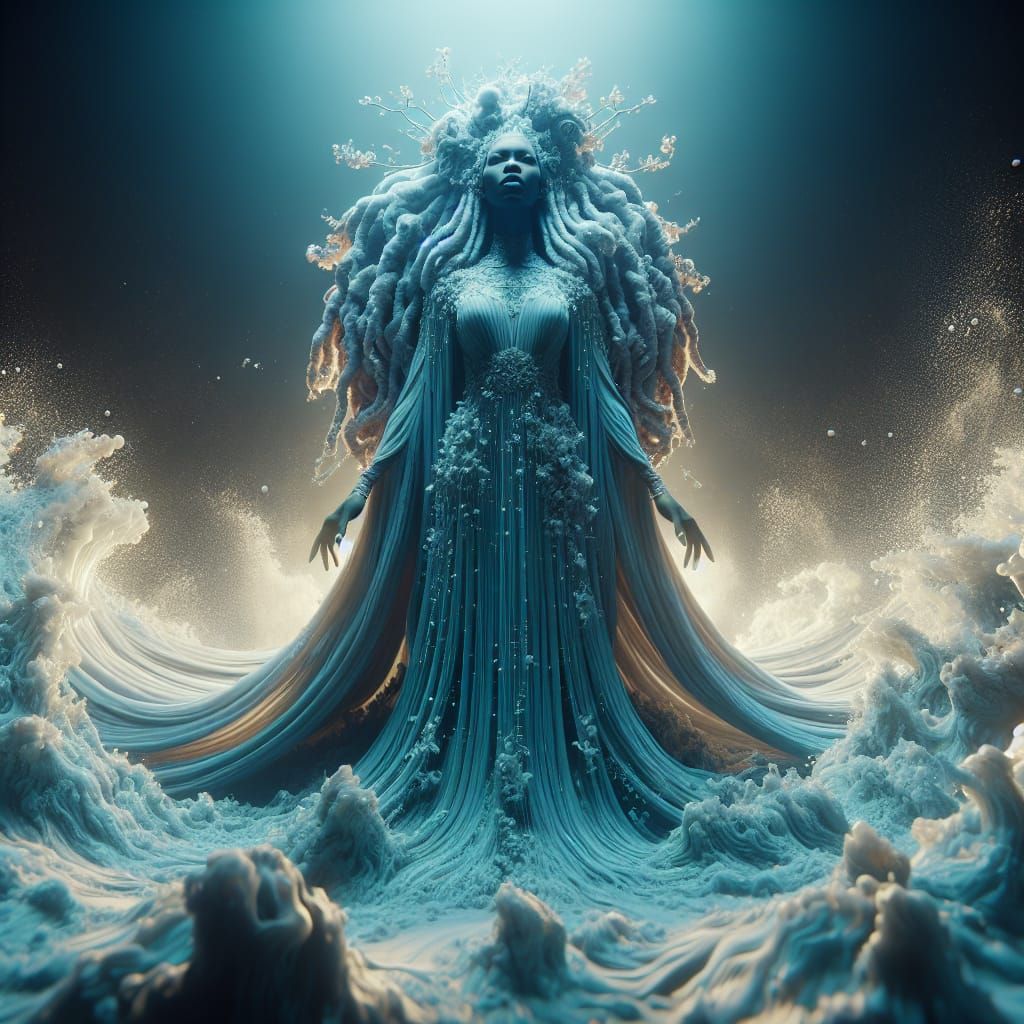 Gouache Goddess of the Sea Rises in Majestic Glory