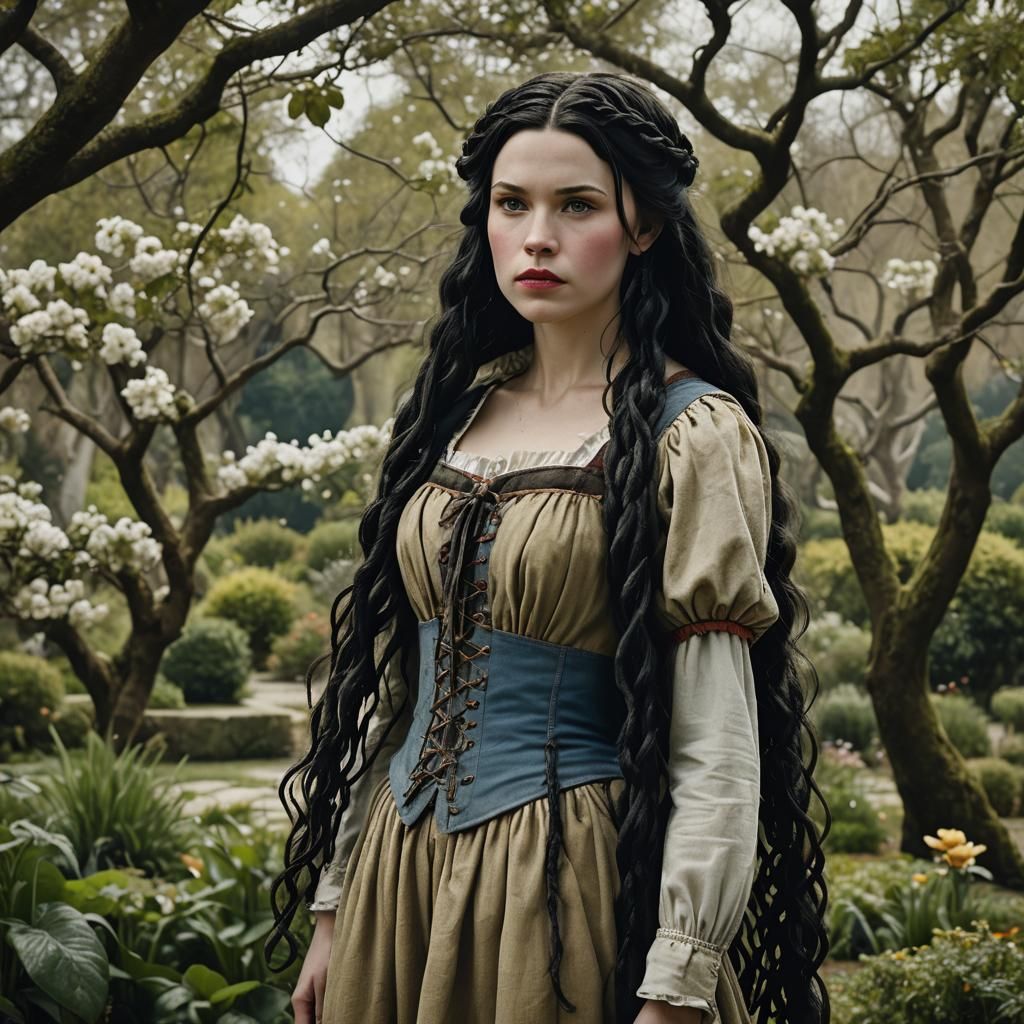 Snow White in Garden, Arthur Rackham Style