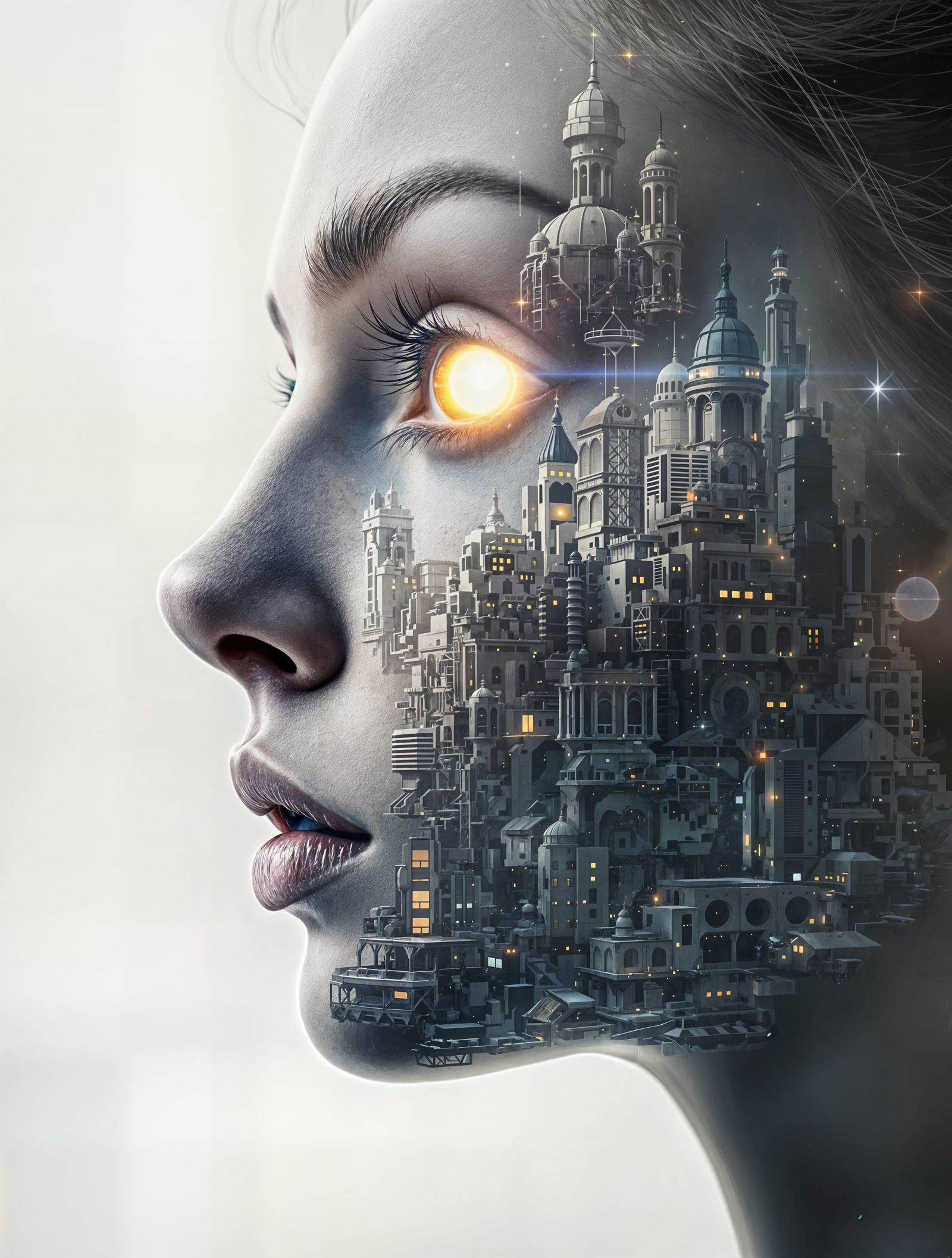 Futuristic Woman with Celestial Eye