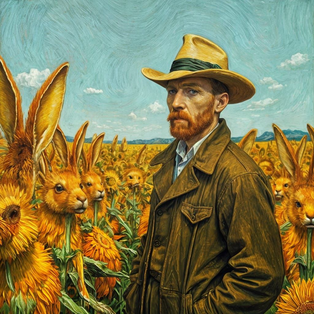 Van Gogh Contemplates a Field of Vibrant Hares