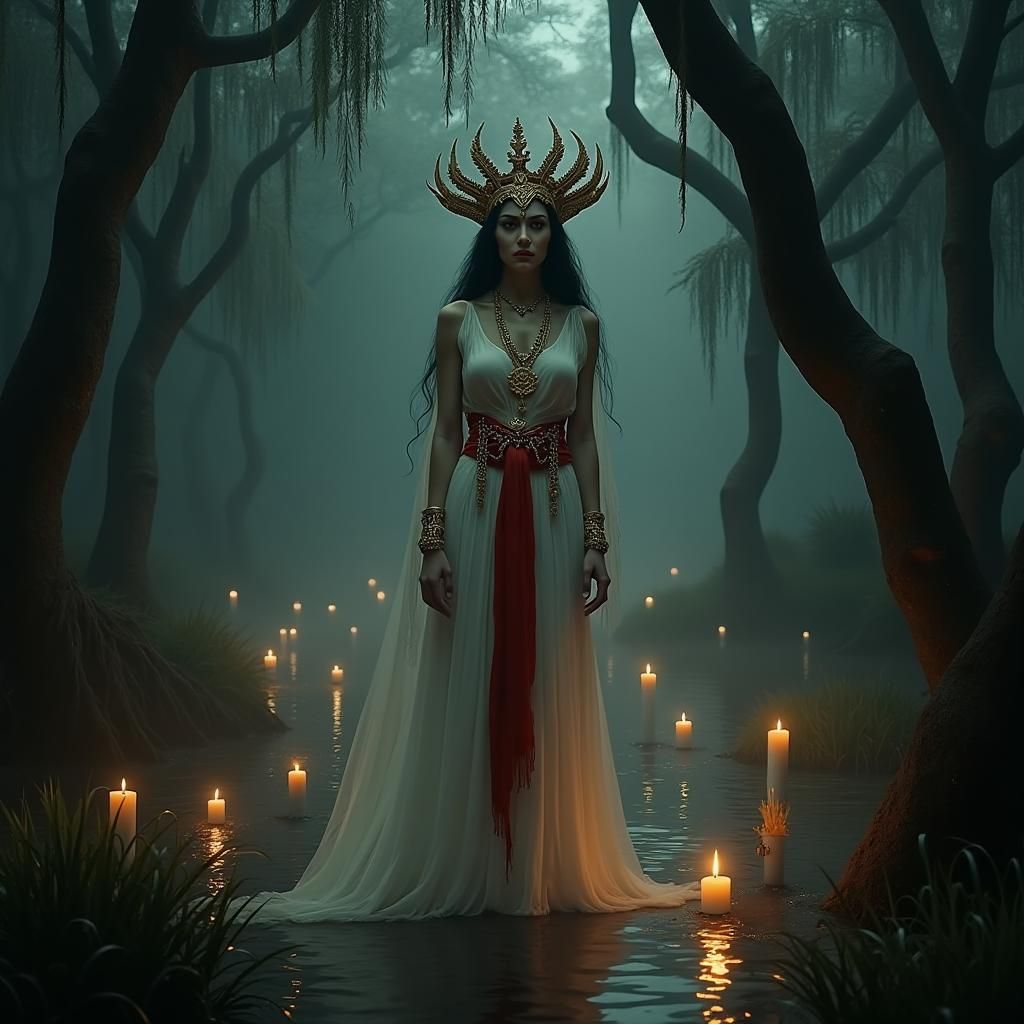 Marie Laveau, Voodoo Queen, in Surreal Landscape