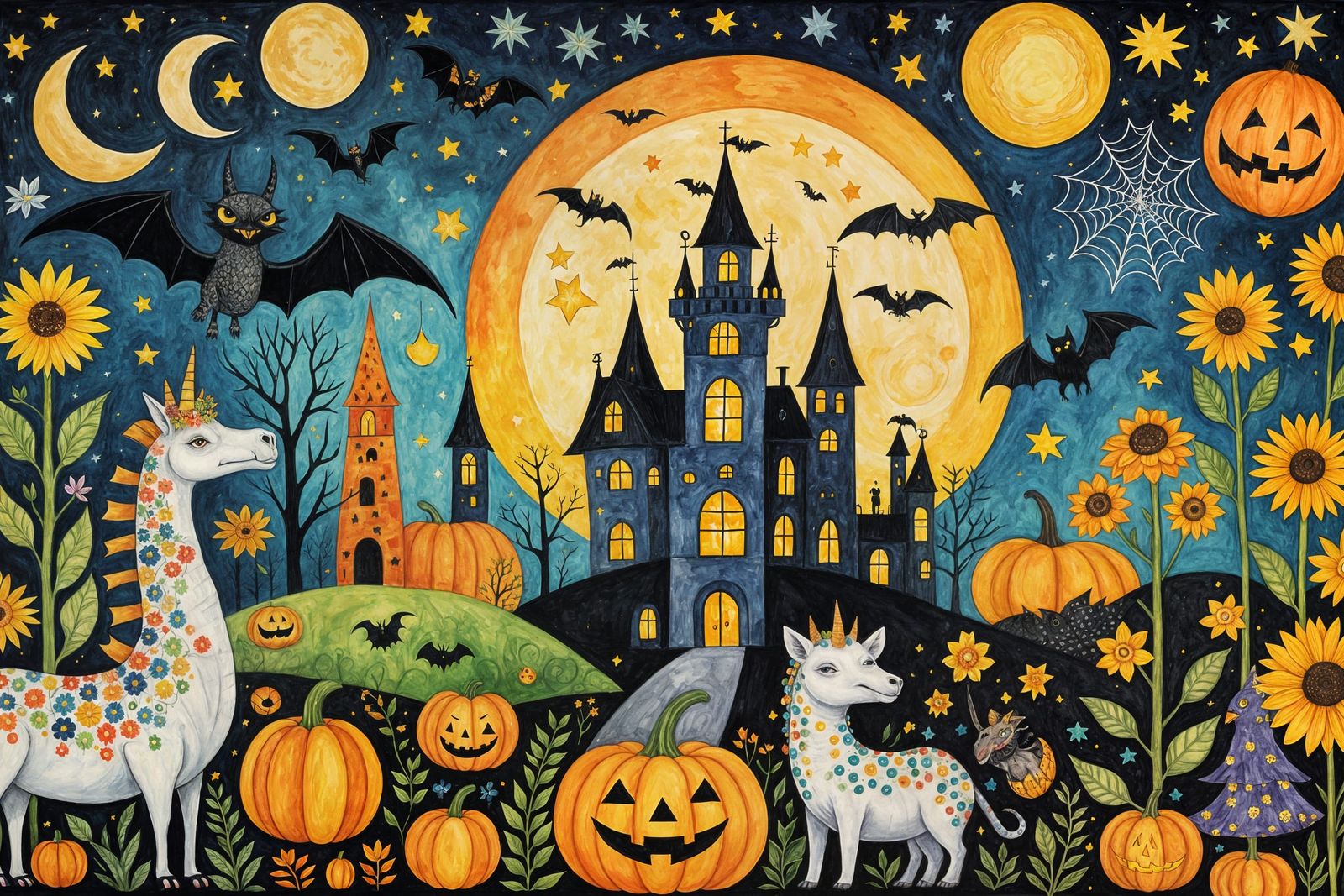 Halloween Fantasy in Cubist Watercolor Style