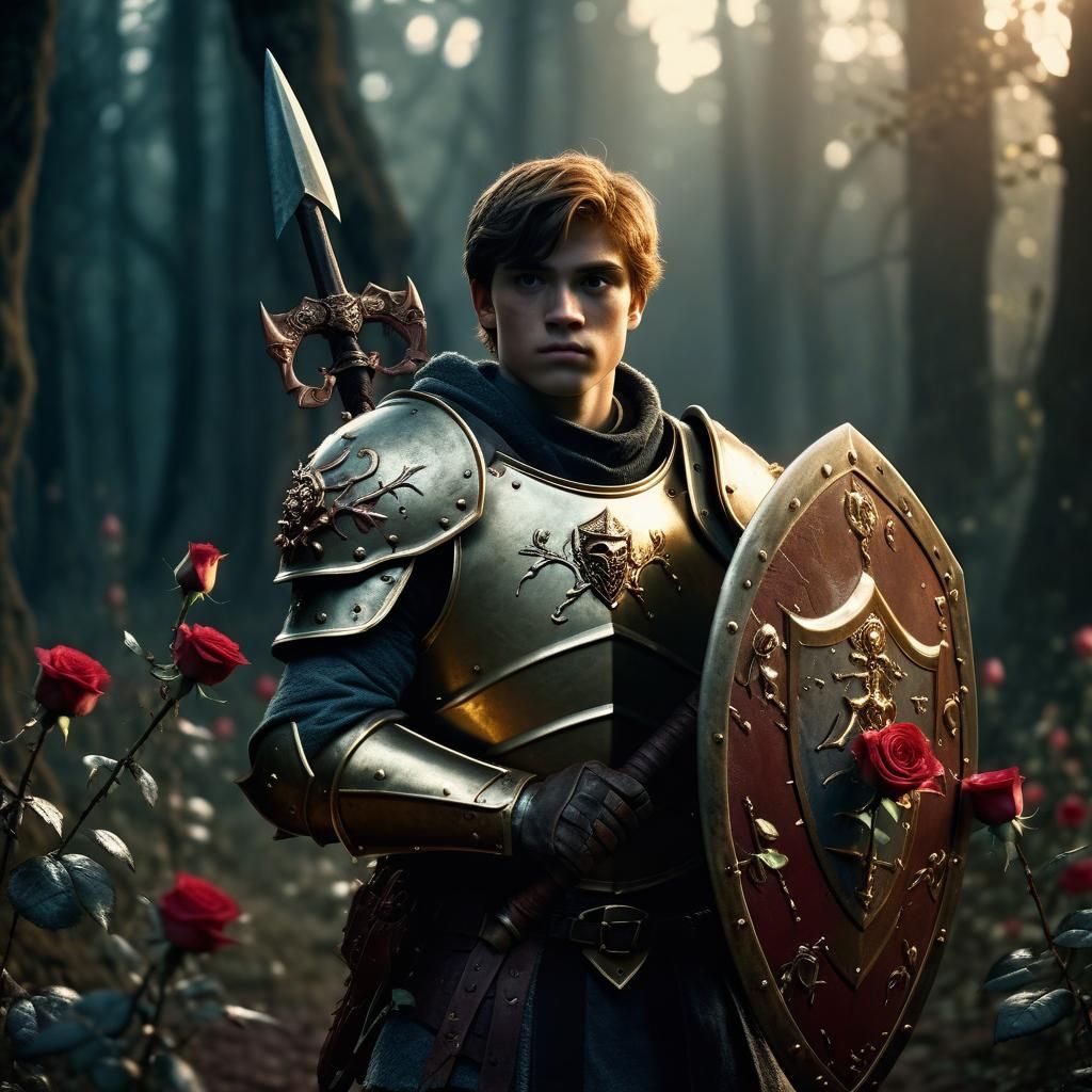 Paladin with Warhammer and Rose Shield, Cinematic Film Still