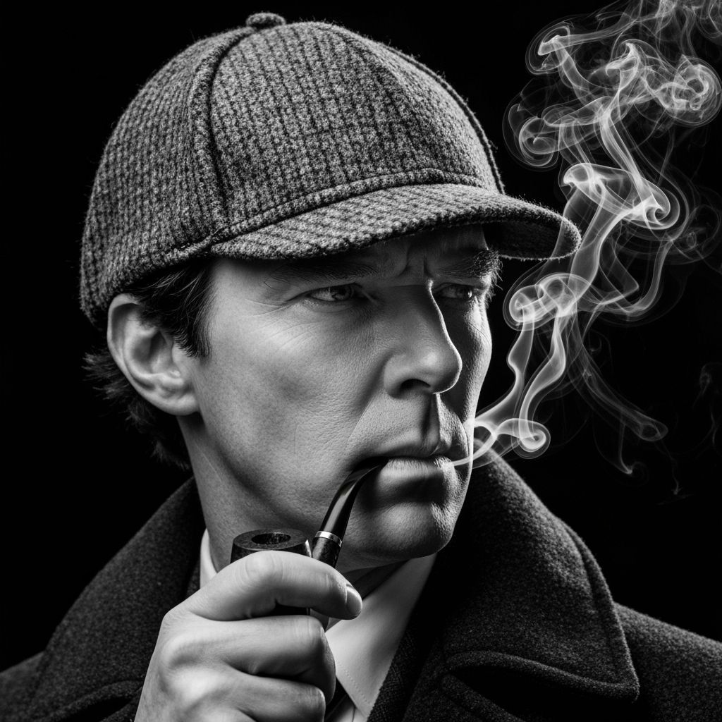 Sherlock Holmes Smoking Portrait in Black and White