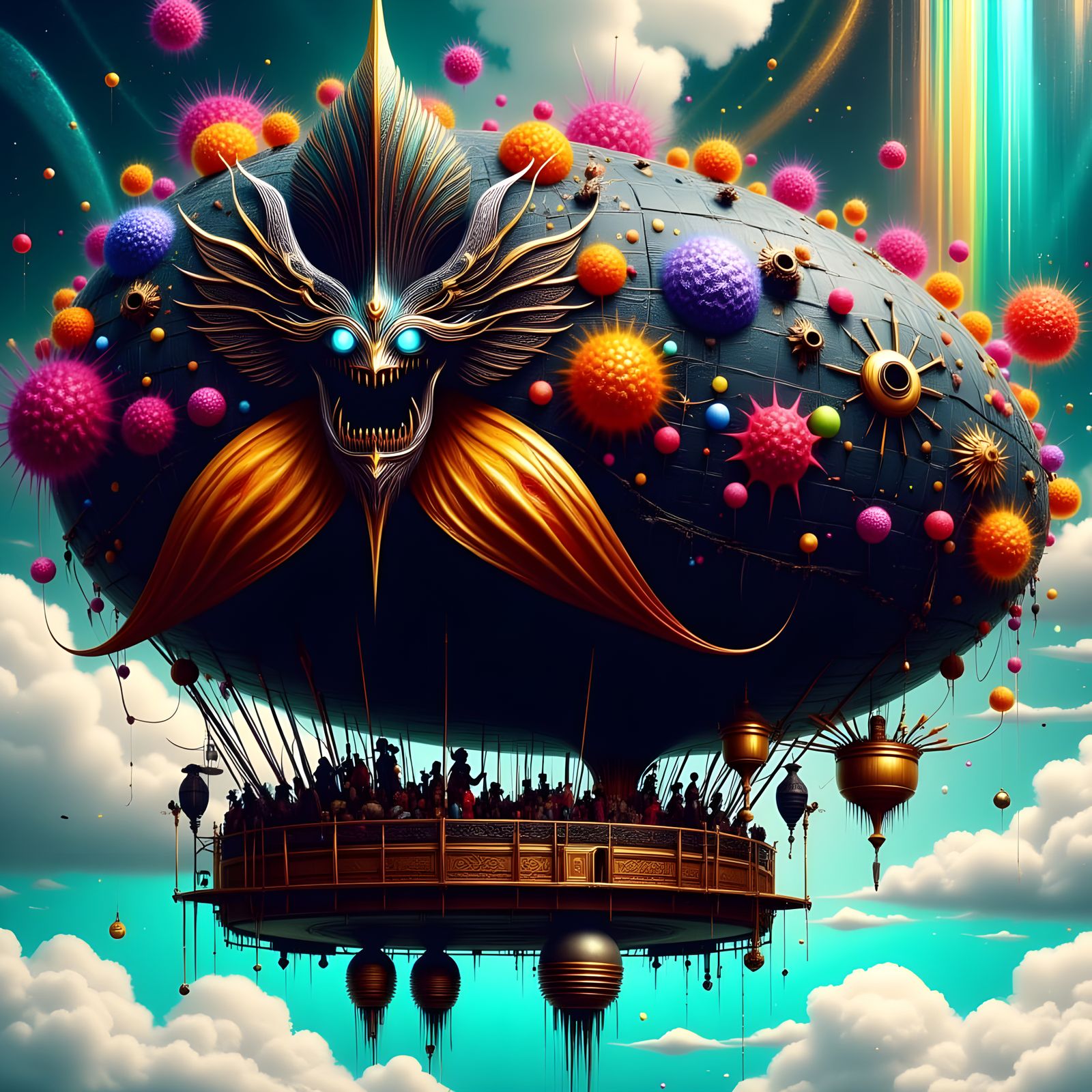 Zeppelin Fantasy Landscape with Black Orchid and Oil Splashe...