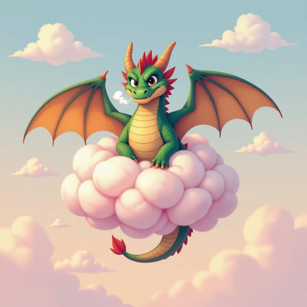 Dragon's Cloud Trouble: Whimsical Storybook Illustration