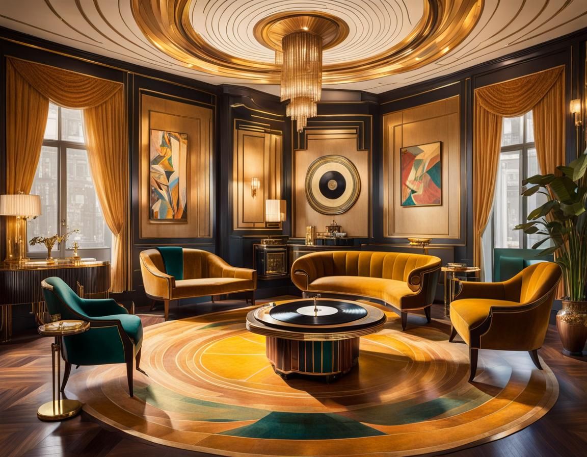 Luxurious 1930s Art Deco Lounge Scene