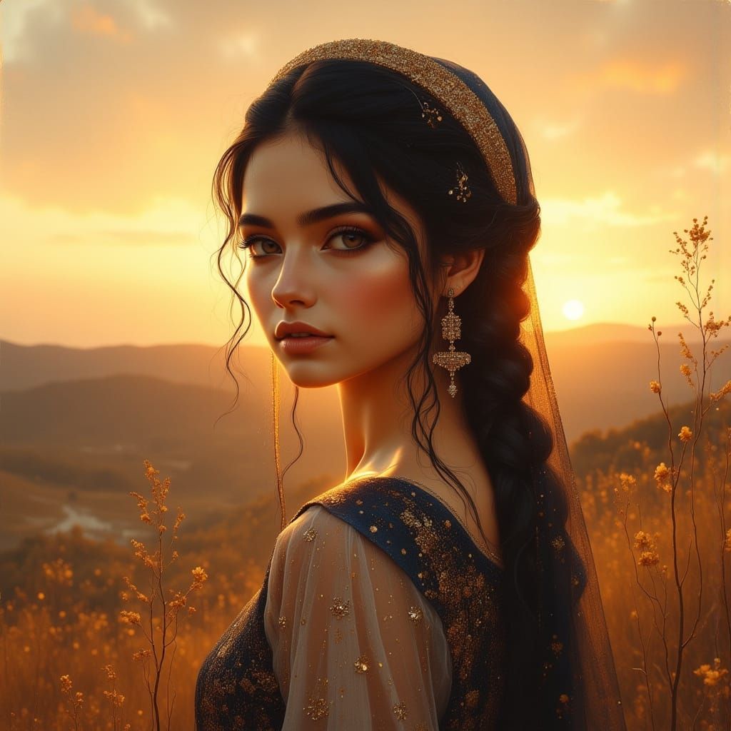 Arab Woman in Traditional Dress, Warm Lighting