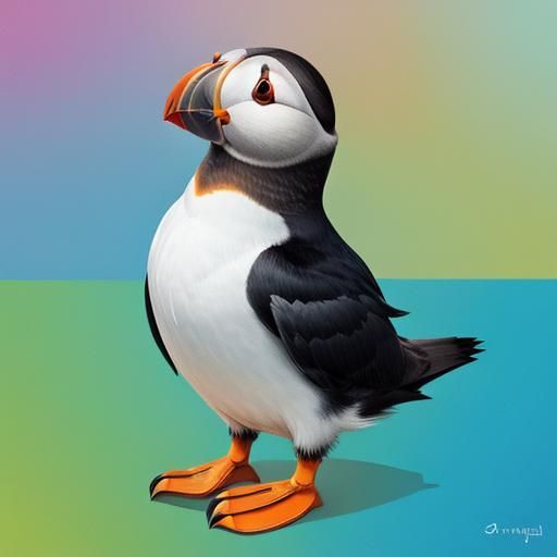 Abstract Puffin with Complementary Colors