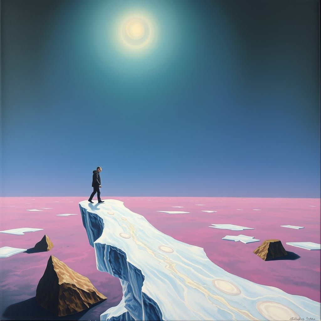 Surreal Vanishing Figure on Thin Ice, Dali Dreamscape