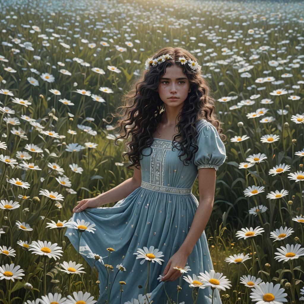 Girl with Daisy in Hair, Detailed Matte Painting