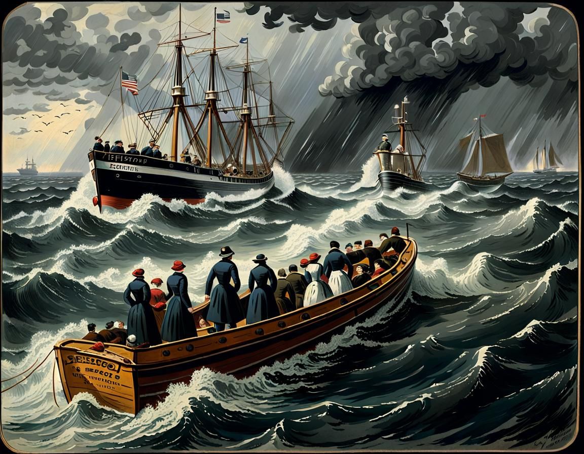 Steamship Sinking During a Stormy Evacuation