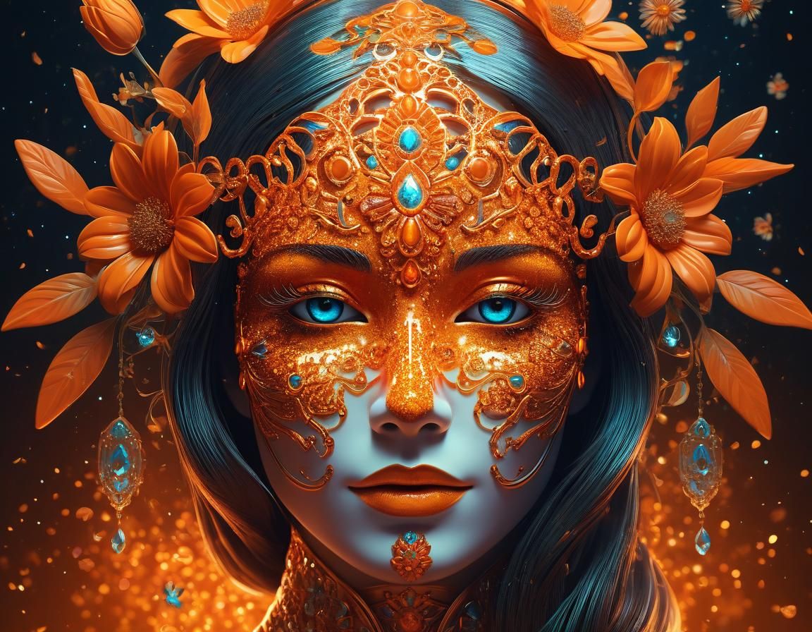 Ethereal Floral Mask in Retro Glowing Style