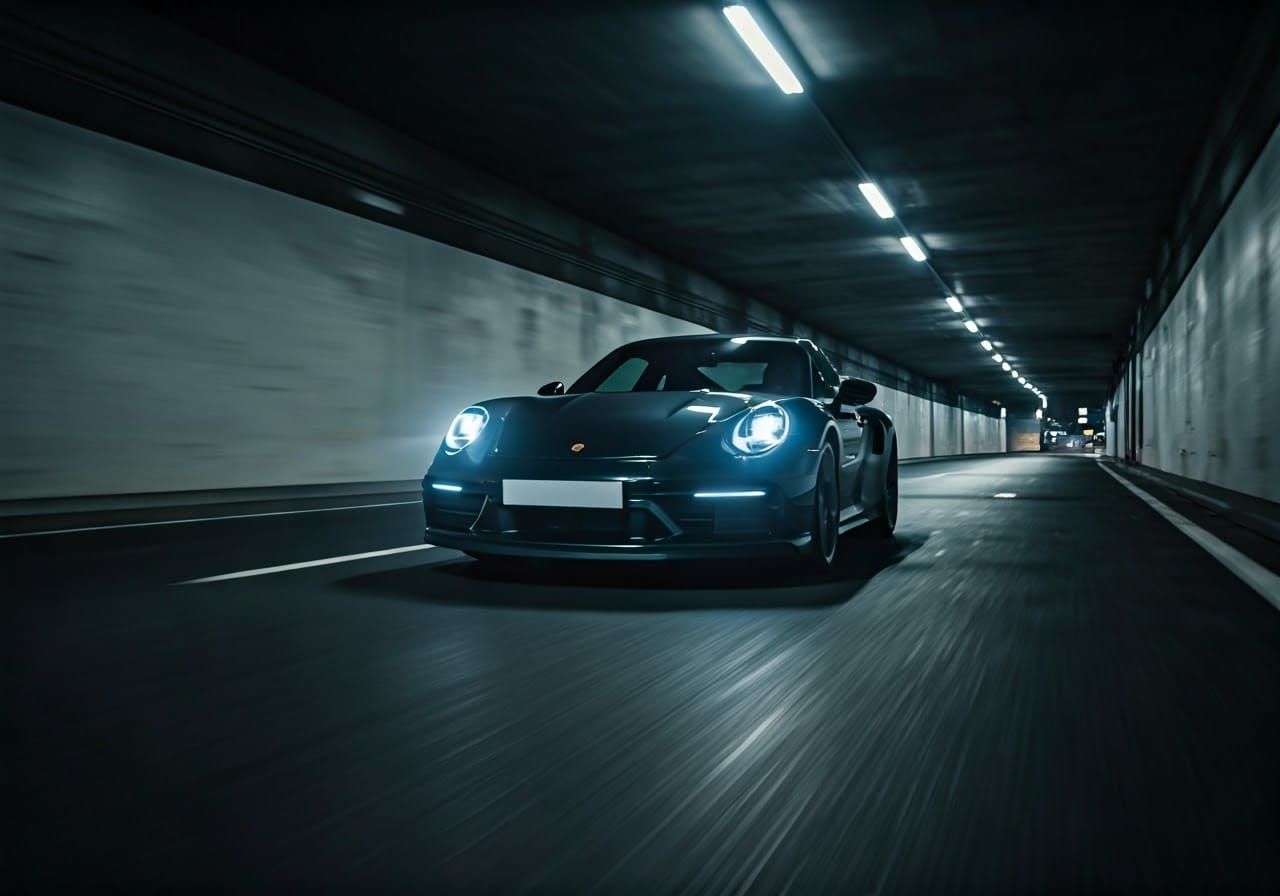 Porsche 911 Turbo S Emerges from Tunnel in High-Speed Blur
