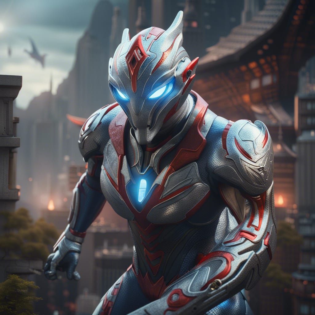 Detailed Matte Painting of Ultraman Super Hero
