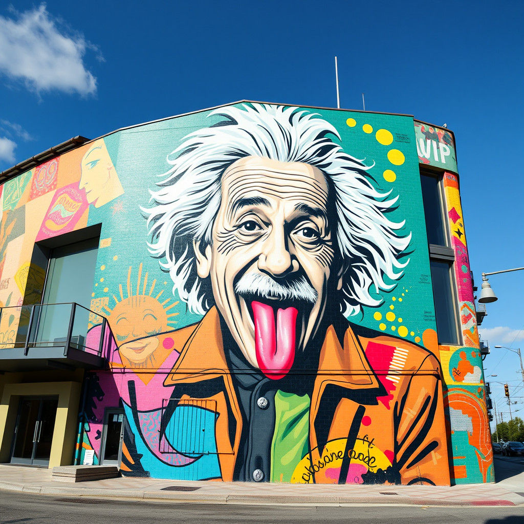 Street Art Mural of Einstein with Tongue Out