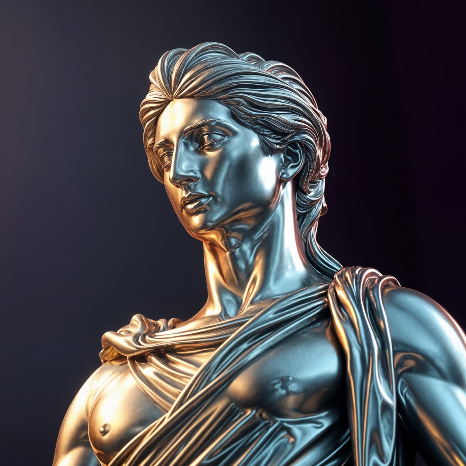 Silver Greek Statue 3D Render with Flowing Drapery