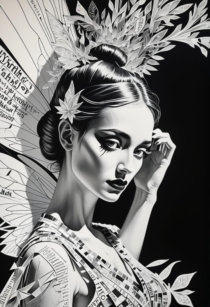 Mythical Muse in Bauhaus Kaleidoscope with Rayograph Element...