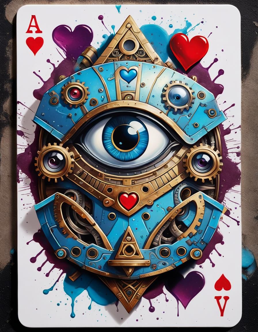 Steampunk Egyptian Ace of Hearts in Graffiti Art
