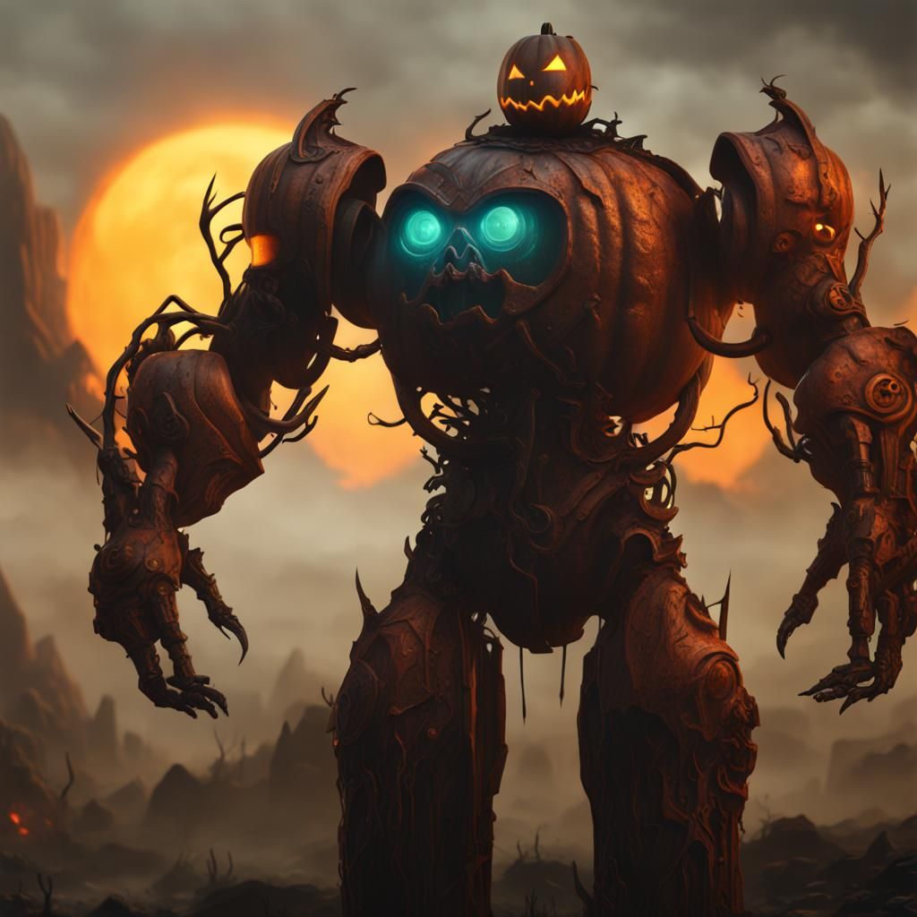 Giant Iron Cyborg Jack o' Lantern Head