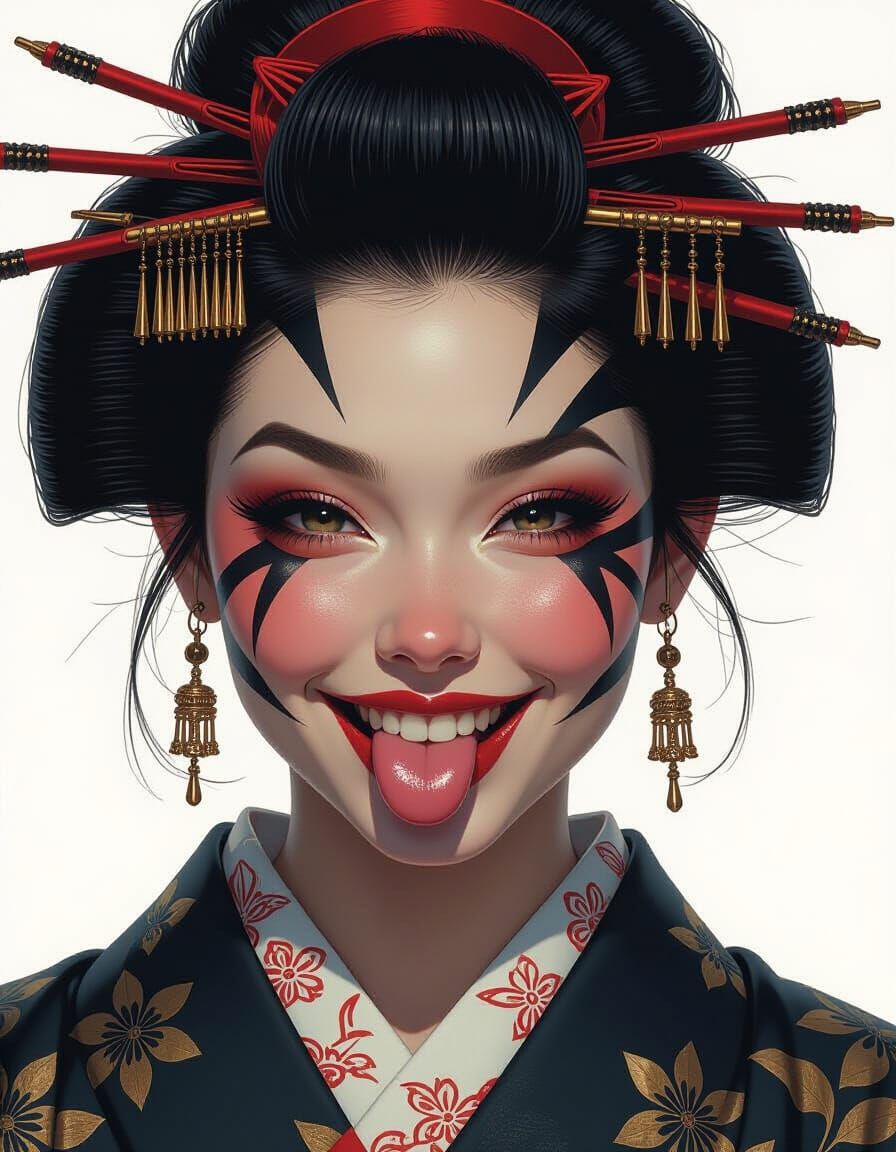 Japanese Goblin Face with Tattoos in Fantasy Art