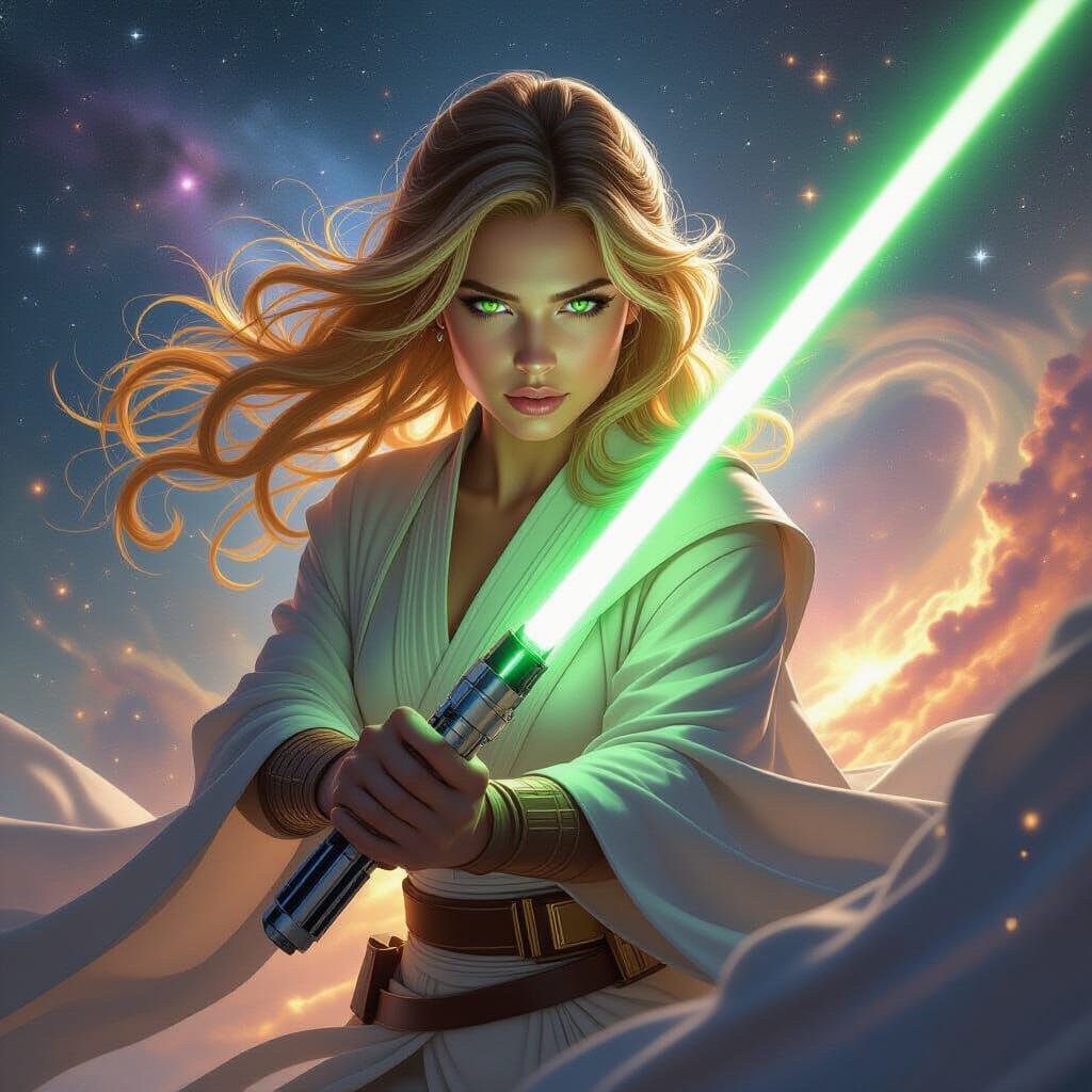 Jedi Emerges from Galaxy in Digital Painting Style
